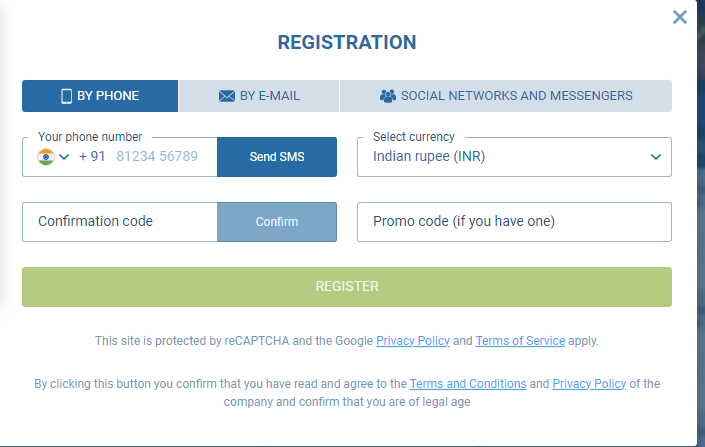 1xbet registration