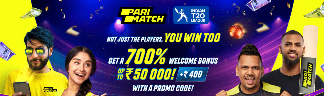 Banner showcasing the 700% welcome offer available with a Parimatch promo code