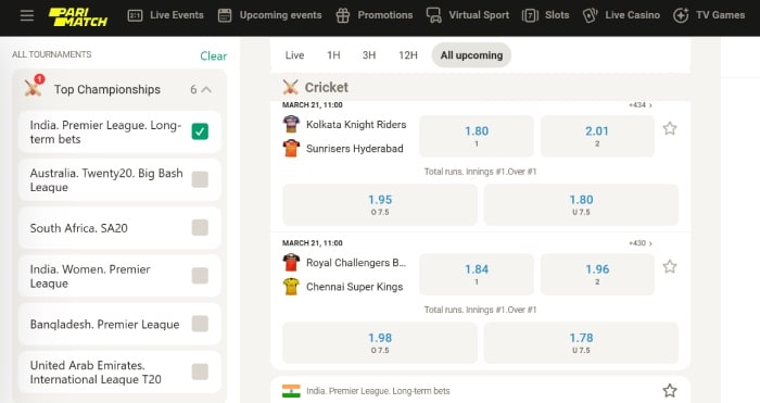 Parimatch IPL Odds