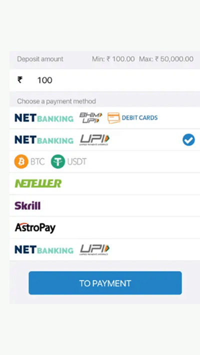 Indibet Payments Step